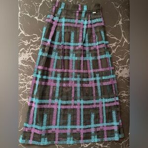 Armani Exchange Sheer Embroidered Plaid Midi Skirt | Size 2
